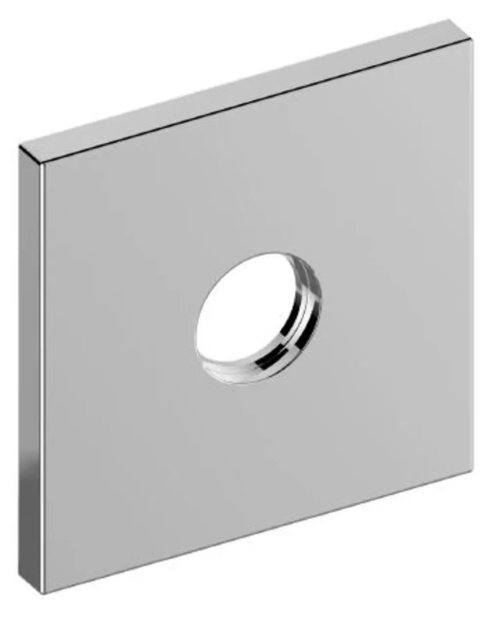 Keuco Wandrosette mit rundem Ausschnitt, flache quadratische Form, metallische Oberfläche, geeignet für Wandinstallationen, um Sanitäranschlüsse abzudecken.